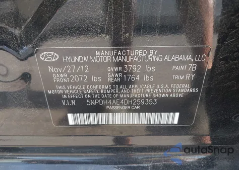 2013 Hyundai Elantra Limited z USA, uszkodzony, nr VIN 5NPDH4AE4DH259353